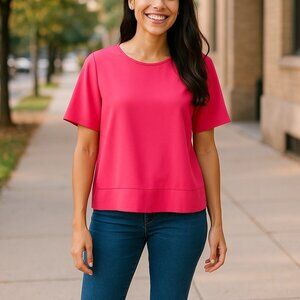 BASLER South Beach Boxy Blouse 42 US 12 L Crop Length Top Bright Pink Fusia